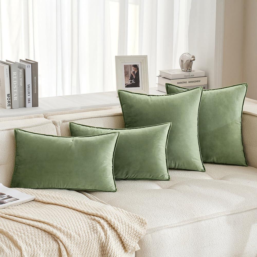 imageMIULEE Pack of 2 Navy Blue Decorative Velvet Throw Pillow Cover Soft Pillow Cover Soild Square Cushion Case for Sofa Bedroom Car 18x 18 Inch 45x 45cmSage Green