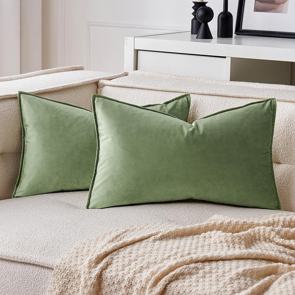 imageMIULEE Pack of 2 Navy Blue Decorative Velvet Throw Pillow Cover Soft Pillow Cover Soild Square Cushion Case for Sofa Bedroom Car 18x 18 Inch 45x 45cmSage Green