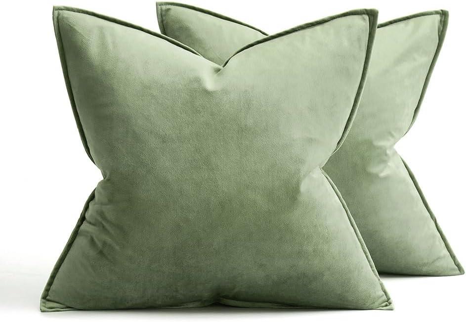 imageMIULEE Pack of 2 Navy Blue Decorative Velvet Throw Pillow Cover Soft Pillow Cover Soild Square Cushion Case for Sofa Bedroom Car 18x 18 Inch 45x 45cmSage Green