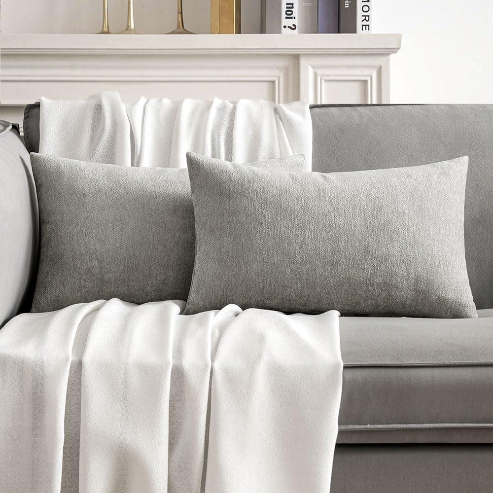 imageMIULEE Pack of 2 Orange Decorative Pillow Covers 16x16 Inch Soft Chenille Couch Throw Pillows Farmhouse Cushion Covers for Home Decor Sofa Bedroom Living RoomLight Grey