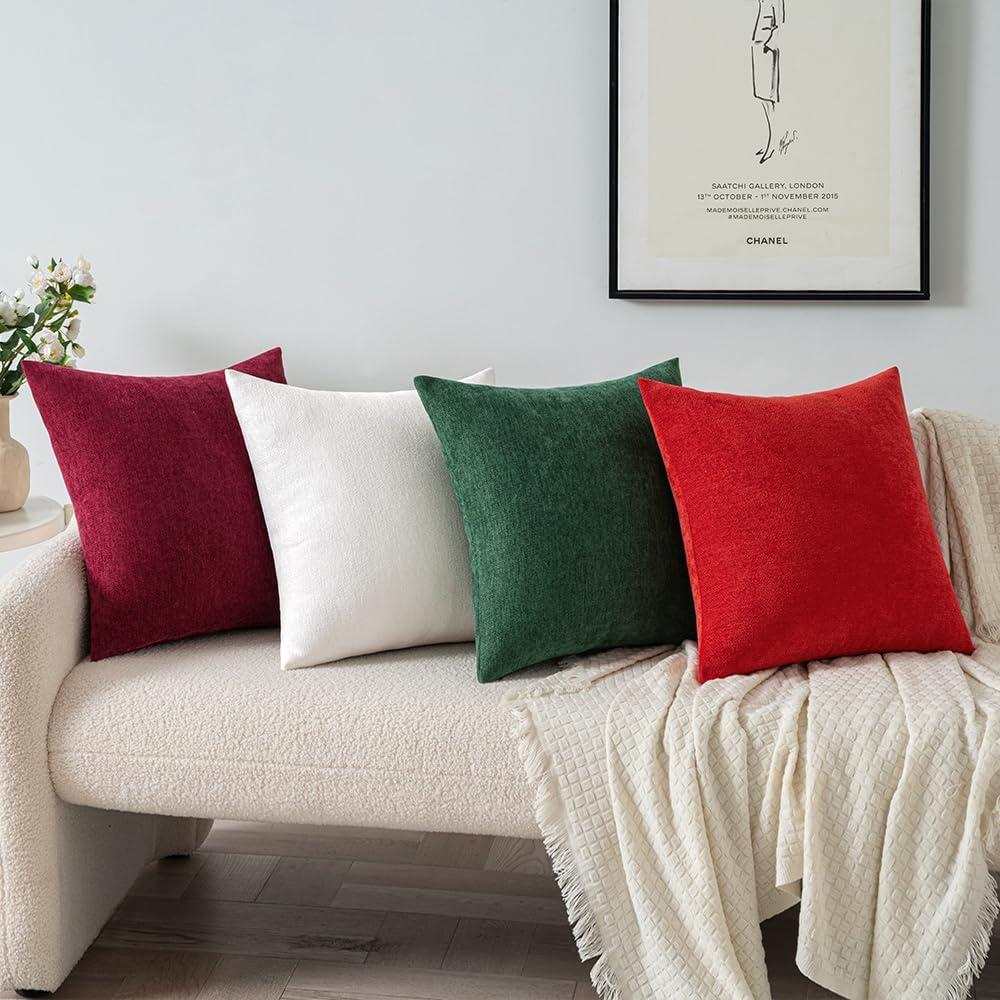 imageMIULEE Pack of 2 Orange Decorative Pillow Covers 16x16 Inch Soft Chenille Couch Throw Pillows Farmhouse Cushion Covers for Home Decor Sofa Bedroom Living RoomRed