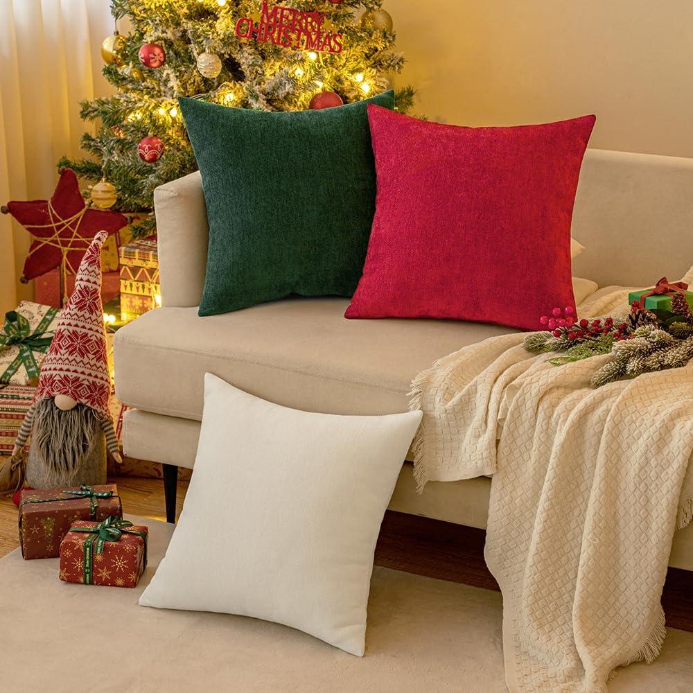 imageMIULEE Pack of 2 Orange Decorative Pillow Covers 16x16 Inch Soft Chenille Couch Throw Pillows Farmhouse Cushion Covers for Home Decor Sofa Bedroom Living RoomRed