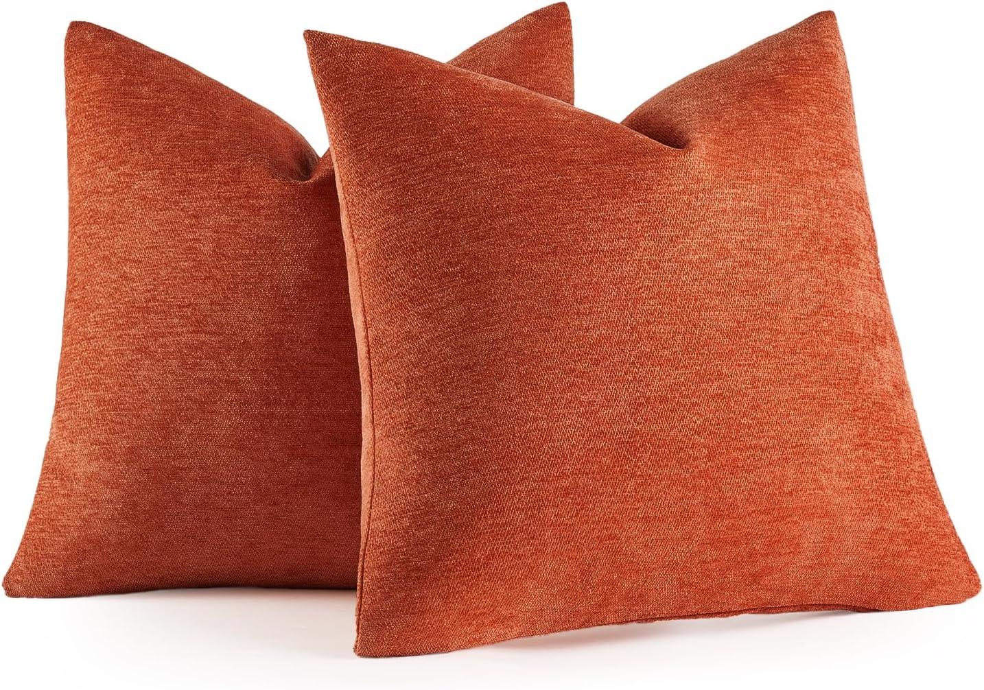 imageMIULEE Pack of 2 Orange Decorative Pillow Covers 16x16 Inch Soft Chenille Couch Throw Pillows Farmhouse Cushion Covers for Home Decor Sofa Bedroom Living RoomBurnt Orange