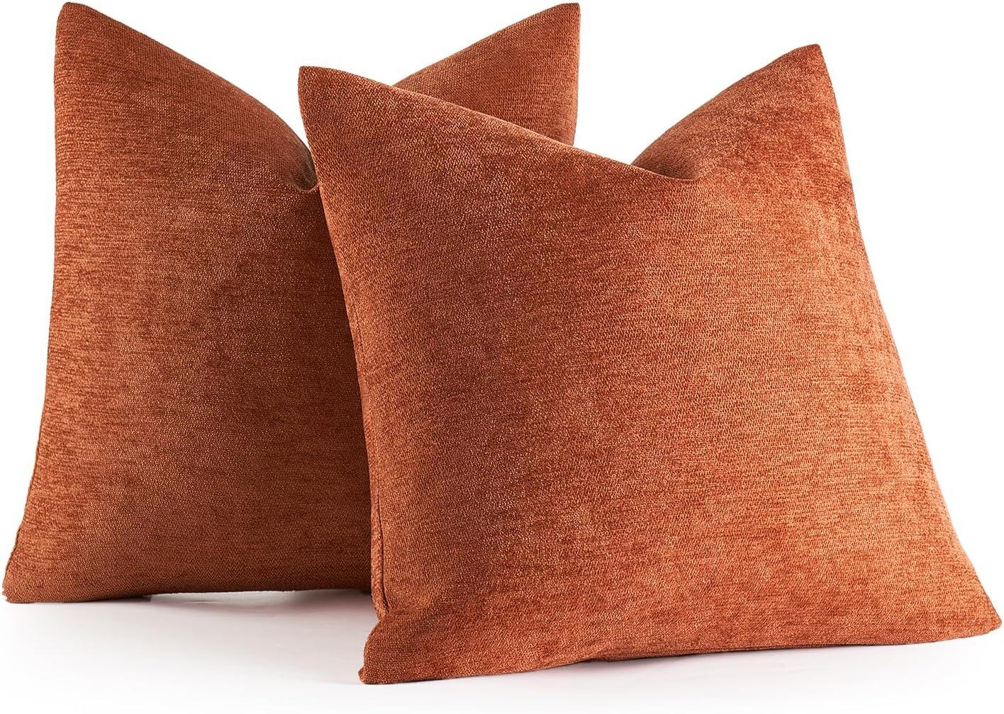 imageMIULEE Pack of 2 Orange Decorative Pillow Covers 16x16 Inch Soft Chenille Couch Throw Pillows Farmhouse Cushion Covers for Home Decor Sofa Bedroom Living RoomOrange