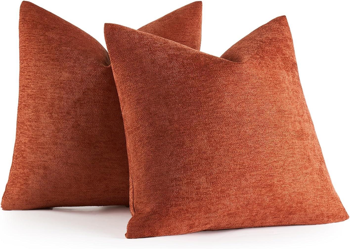 imageMIULEE Pack of 2 Orange Decorative Pillow Covers 16x16 Inch Soft Chenille Couch Throw Pillows Farmhouse Cushion Covers for Home Decor Sofa Bedroom Living RoomRust