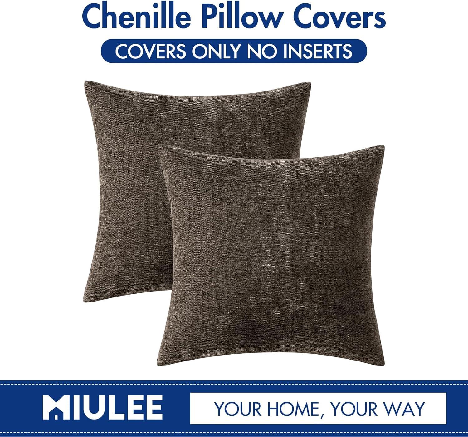 imageMIULEE Pack of 2 Orange Decorative Pillow Covers 16x16 Inch Soft Chenille Couch Throw Pillows Farmhouse Cushion Covers for Home Decor Sofa Bedroom Living RoomBrown