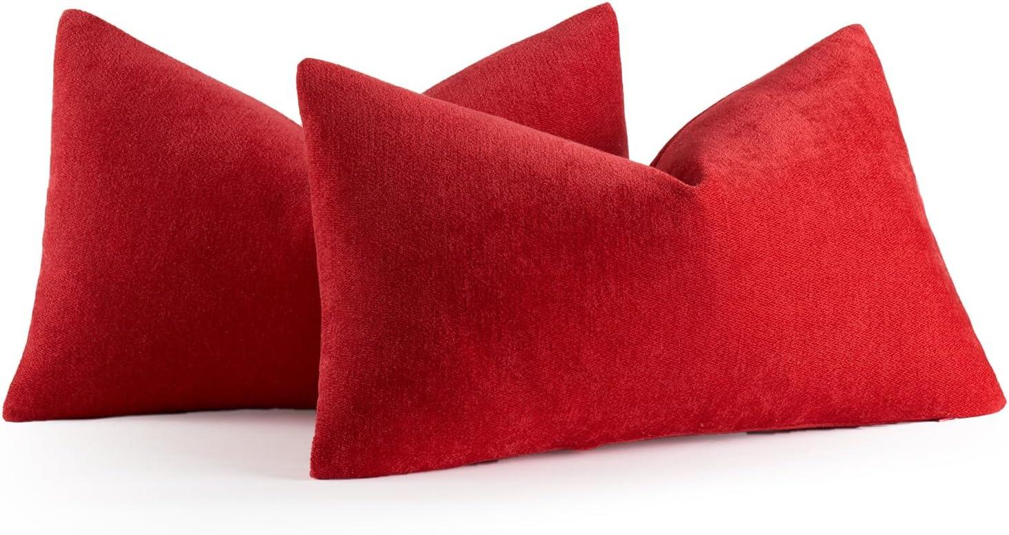 imageMIULEE Pack of 2 Orange Decorative Pillow Covers 16x16 Inch Soft Chenille Couch Throw Pillows Farmhouse Cushion Covers for Home Decor Sofa Bedroom Living RoomRed