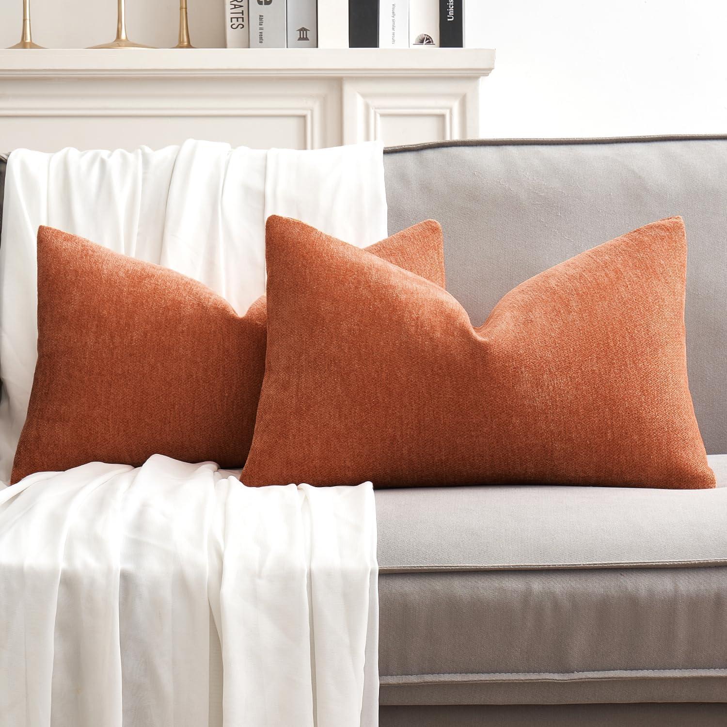 imageMIULEE Pack of 2 Orange Decorative Pillow Covers 16x16 Inch Soft Chenille Couch Throw Pillows Farmhouse Cushion Covers for Home Decor Sofa Bedroom Living RoomOrange