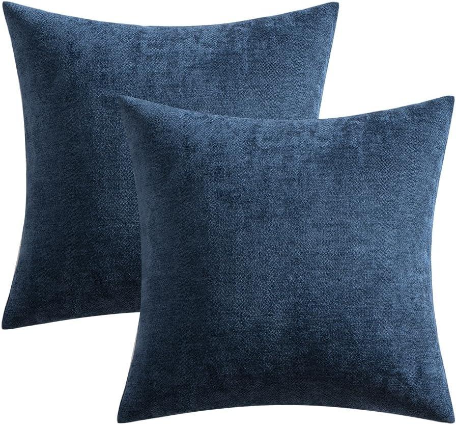 imageMIULEE Pack of 2 Orange Decorative Pillow Covers 16x16 Inch Soft Chenille Couch Throw Pillows Farmhouse Cushion Covers for Home Decor Sofa Bedroom Living RoomNavy Blue