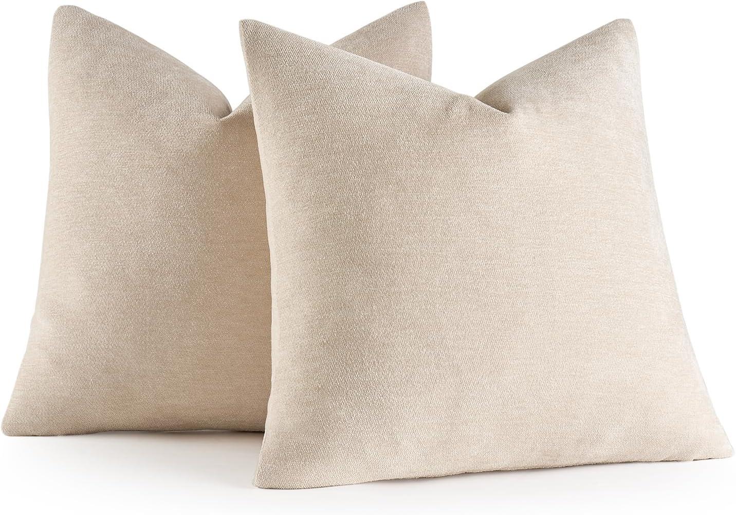 imageMIULEE Pack of 2 Orange Decorative Pillow Covers 16x16 Inch Soft Chenille Couch Throw Pillows Farmhouse Cushion Covers for Home Decor Sofa Bedroom Living RoomCream