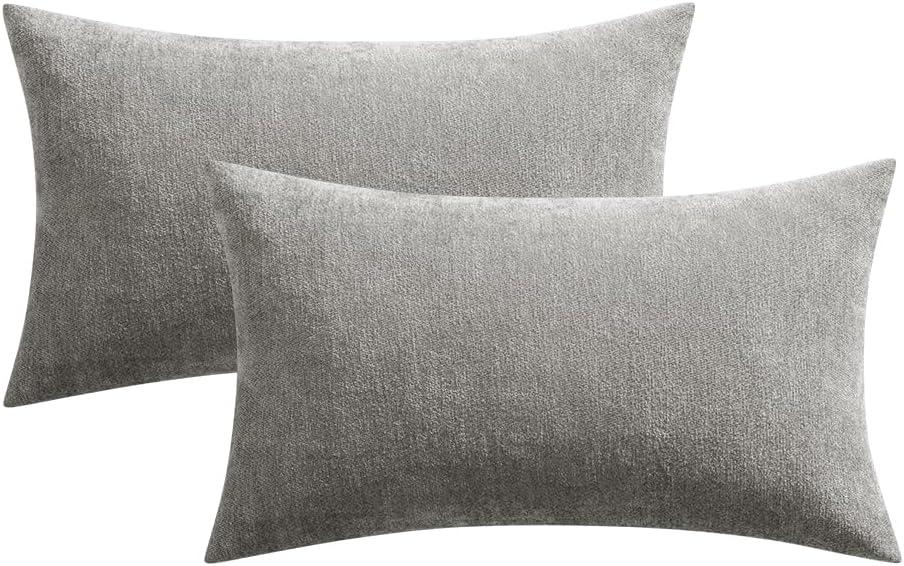 imageMIULEE Pack of 2 Orange Decorative Pillow Covers 16x16 Inch Soft Chenille Couch Throw Pillows Farmhouse Cushion Covers for Home Decor Sofa Bedroom Living RoomLight Grey