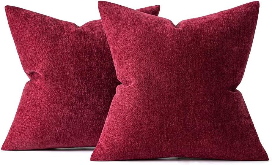 imageMIULEE Pack of 2 Orange Decorative Pillow Covers 16x16 Inch Soft Chenille Couch Throw Pillows Farmhouse Cushion Covers for Home Decor Sofa Bedroom Living RoomBurgundy