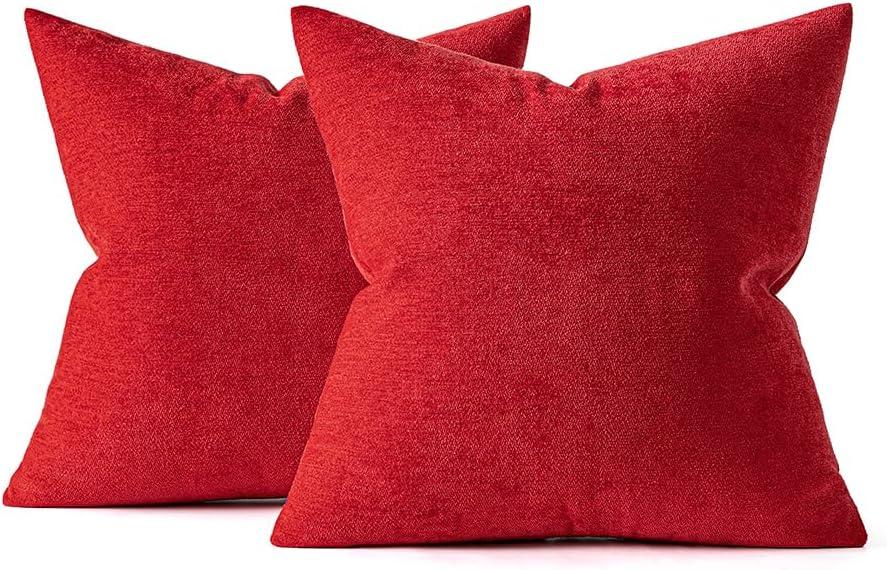 imageMIULEE Pack of 2 Orange Decorative Pillow Covers 16x16 Inch Soft Chenille Couch Throw Pillows Farmhouse Cushion Covers for Home Decor Sofa Bedroom Living RoomRed