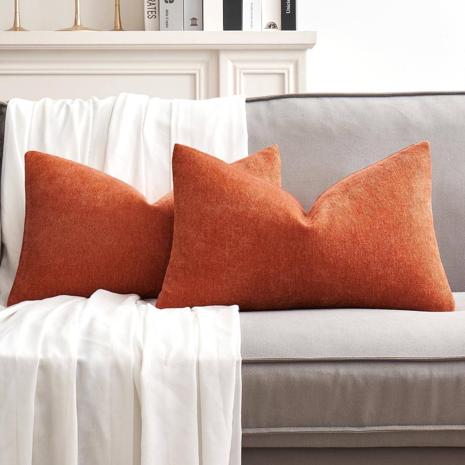 imageMIULEE Pack of 2 Orange Decorative Pillow Covers 16x16 Inch Soft Chenille Couch Throw Pillows Farmhouse Cushion Covers for Home Decor Sofa Bedroom Living RoomBurnt Orange