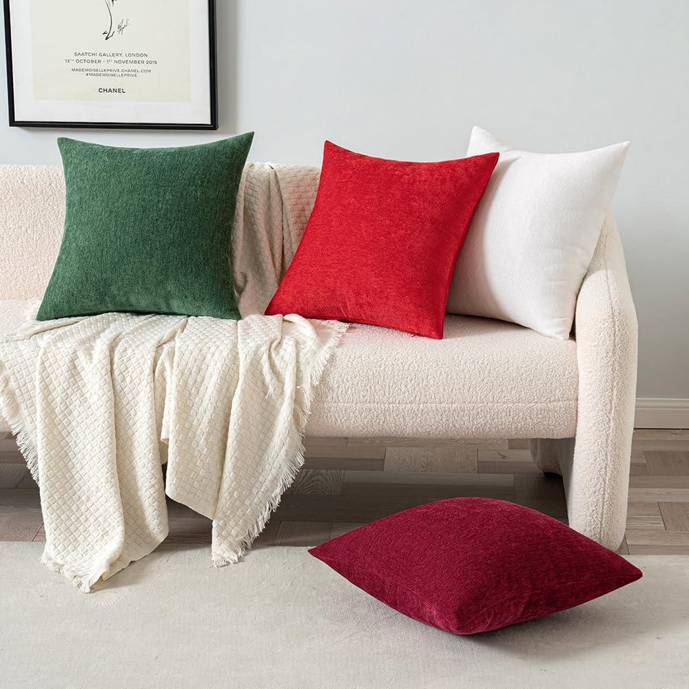 imageMIULEE Pack of 2 Orange Decorative Pillow Covers 16x16 Inch Soft Chenille Couch Throw Pillows Farmhouse Cushion Covers for Home Decor Sofa Bedroom Living RoomRed