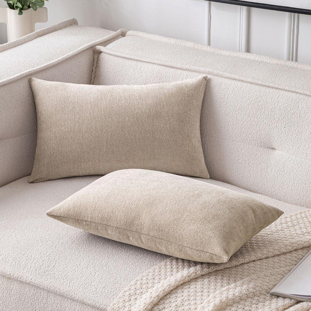 imageMIULEE Pack of 2 Orange Decorative Pillow Covers 16x16 Inch Soft Chenille Couch Throw Pillows Farmhouse Cushion Covers for Home Decor Sofa Bedroom Living RoomBeige