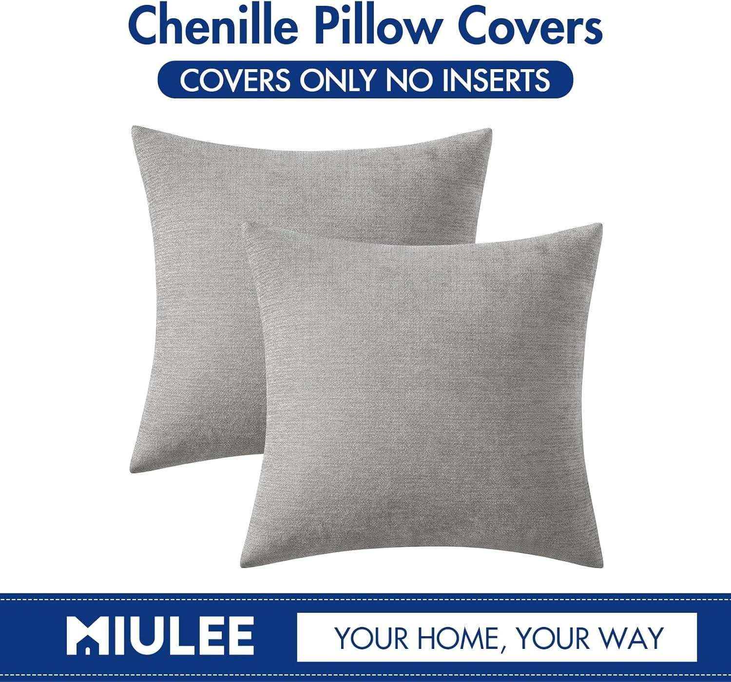 imageMIULEE Pack of 2 Orange Decorative Pillow Covers 16x16 Inch Soft Chenille Couch Throw Pillows Farmhouse Cushion Covers for Home Decor Sofa Bedroom Living RoomLight Grey