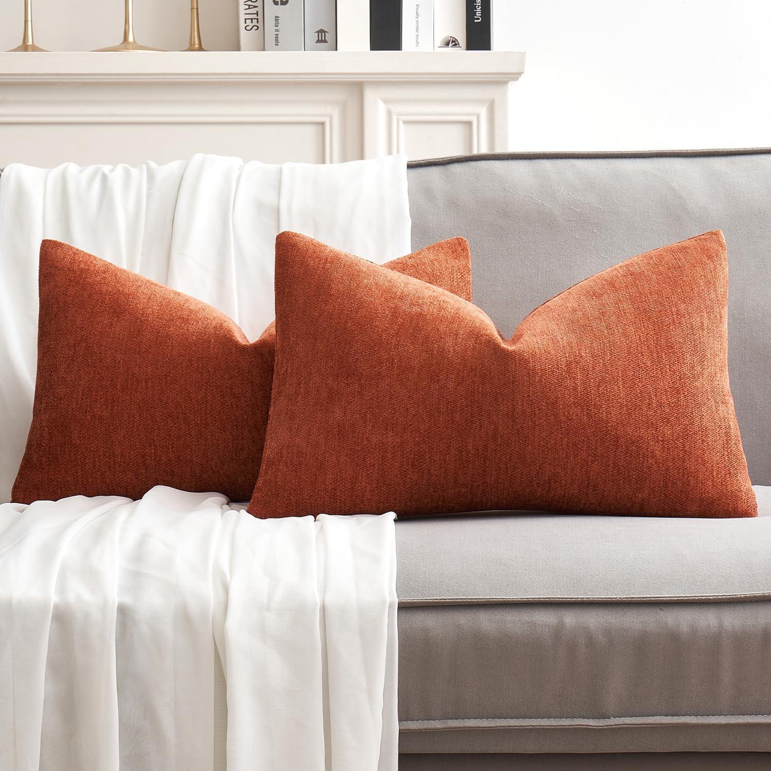 imageMIULEE Pack of 2 Orange Decorative Pillow Covers 16x16 Inch Soft Chenille Couch Throw Pillows Farmhouse Cushion Covers for Home Decor Sofa Bedroom Living RoomRust