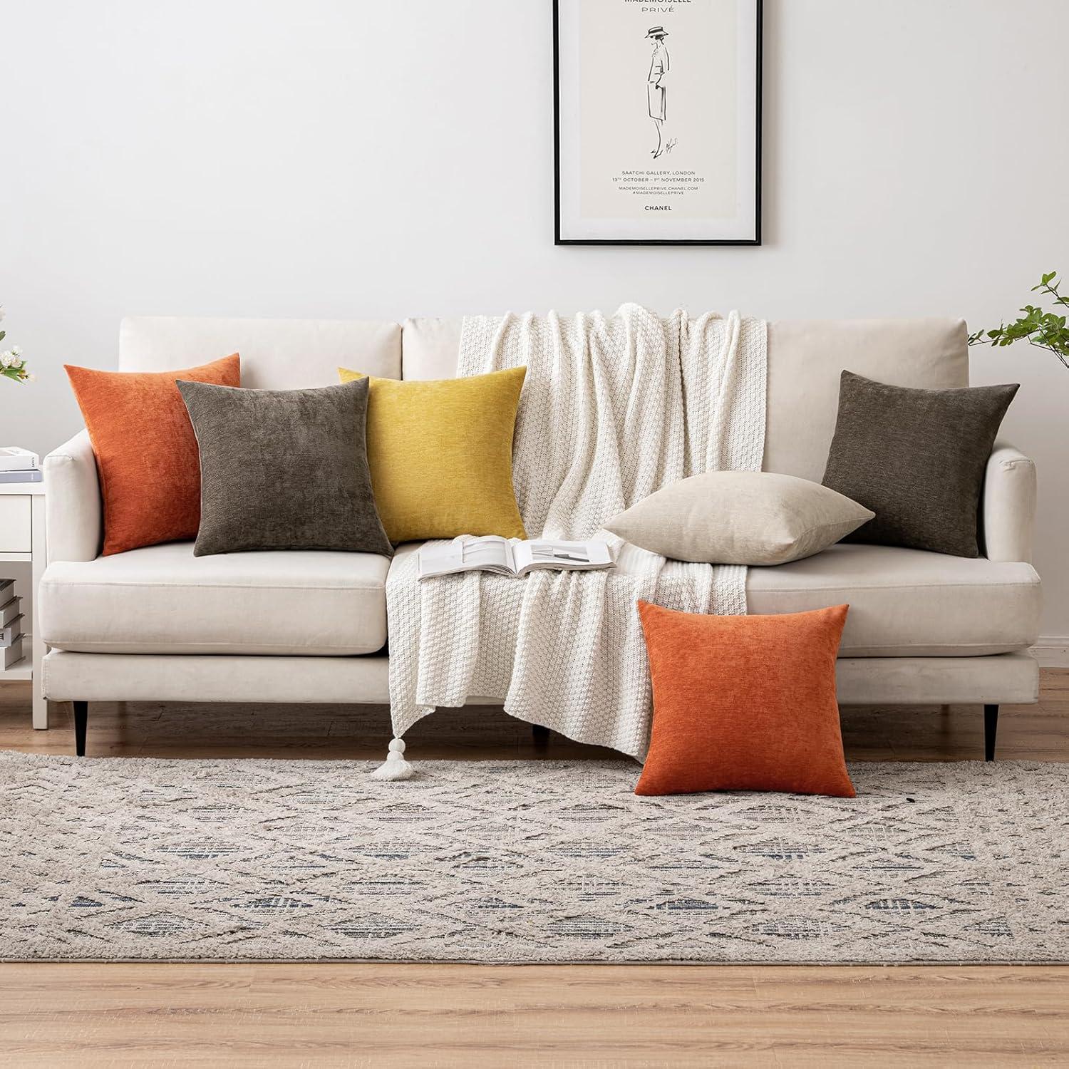 imageMIULEE Pack of 2 Orange Decorative Pillow Covers 16x16 Inch Soft Chenille Couch Throw Pillows Farmhouse Cushion Covers for Home Decor Sofa Bedroom Living RoomBrown