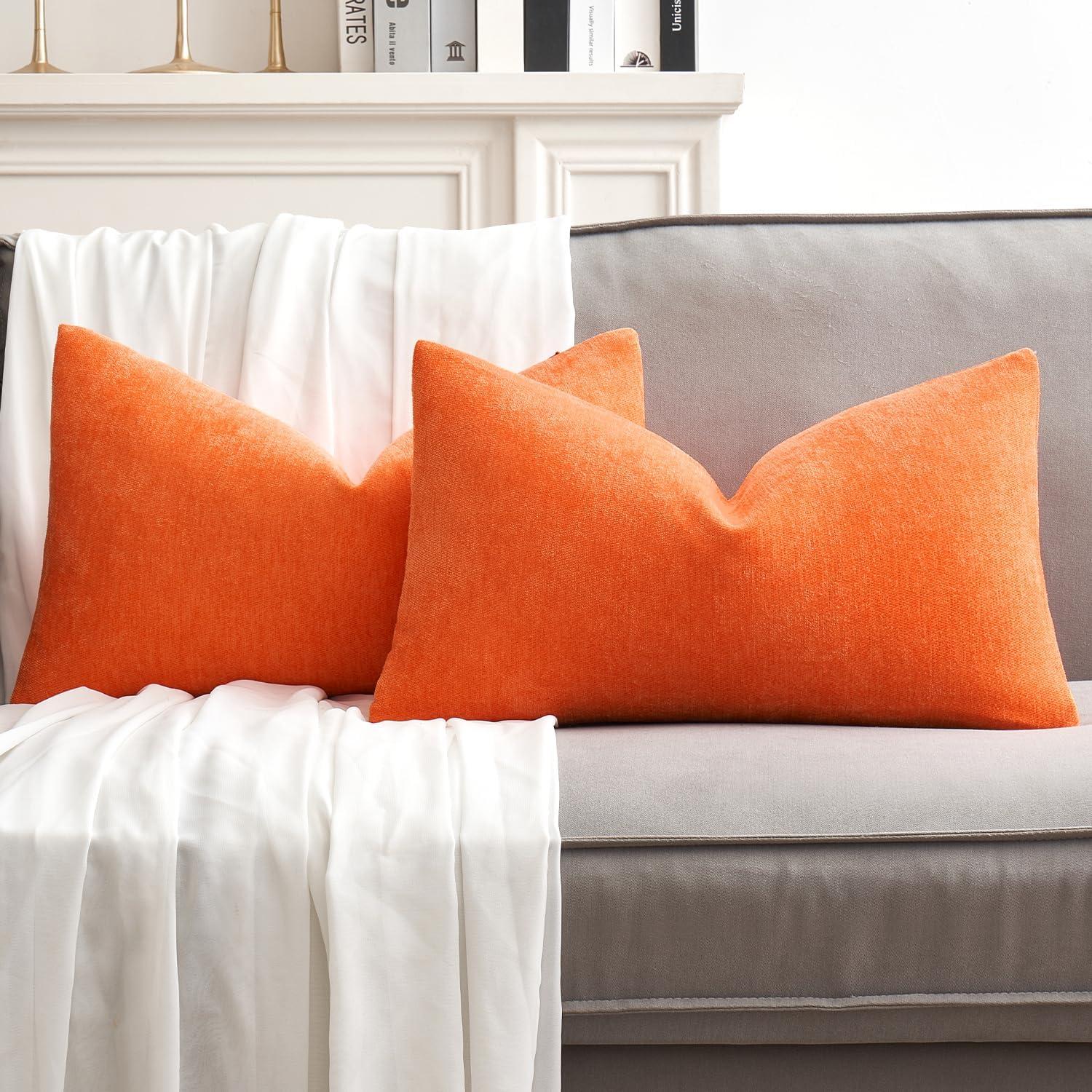 imageMIULEE Pack of 2 Orange Decorative Pillow Covers 16x16 Inch Soft Chenille Couch Throw Pillows Farmhouse Cushion Covers for Home Decor Sofa Bedroom Living RoomBright Orange
