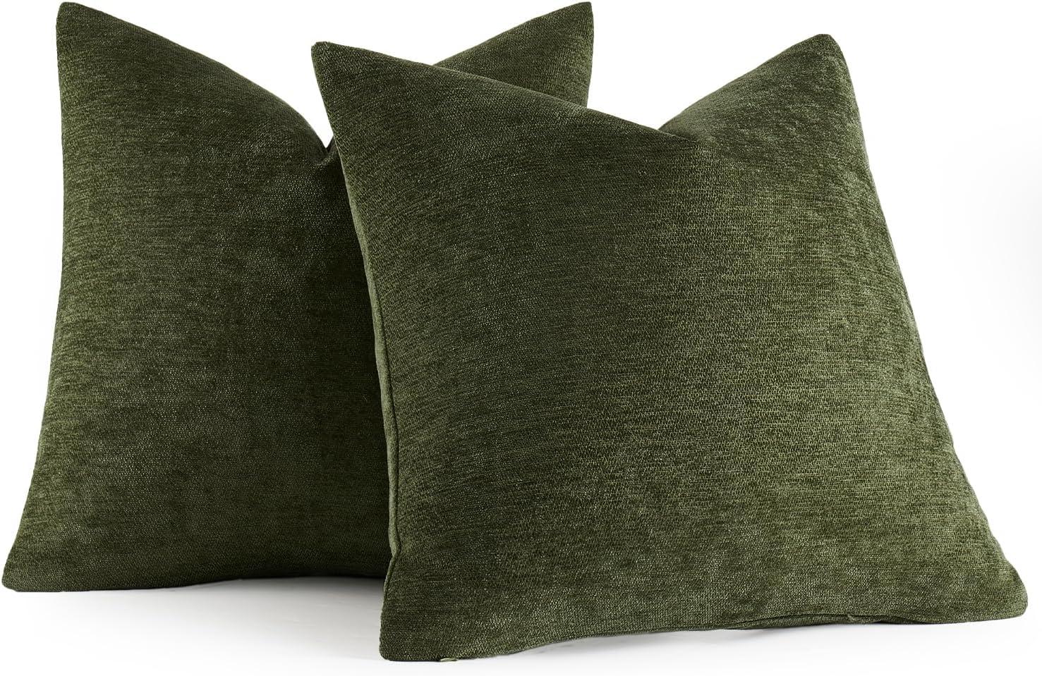 imageMIULEE Pack of 2 Orange Decorative Pillow Covers 16x16 Inch Soft Chenille Couch Throw Pillows Farmhouse Cushion Covers for Home Decor Sofa Bedroom Living RoomOlive Green