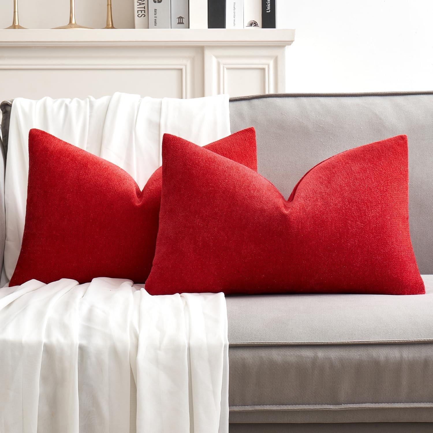 imageMIULEE Pack of 2 Orange Decorative Pillow Covers 16x16 Inch Soft Chenille Couch Throw Pillows Farmhouse Cushion Covers for Home Decor Sofa Bedroom Living RoomRed