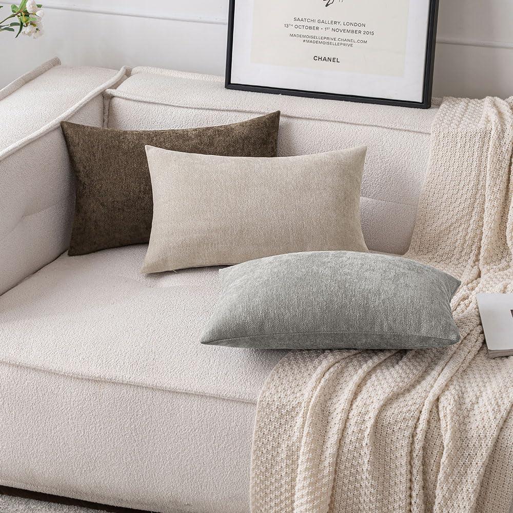 imageMIULEE Pack of 2 Orange Decorative Pillow Covers 16x16 Inch Soft Chenille Couch Throw Pillows Farmhouse Cushion Covers for Home Decor Sofa Bedroom Living RoomBeige