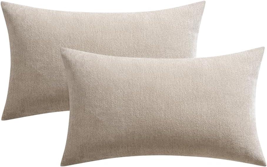 imageMIULEE Pack of 2 Orange Decorative Pillow Covers 16x16 Inch Soft Chenille Couch Throw Pillows Farmhouse Cushion Covers for Home Decor Sofa Bedroom Living RoomBeige