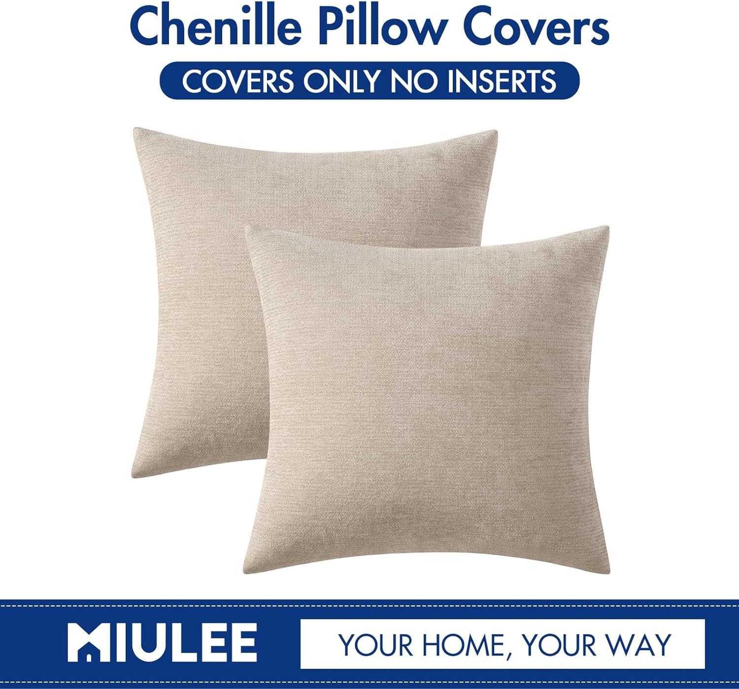 imageMIULEE Pack of 2 Orange Decorative Pillow Covers 16x16 Inch Soft Chenille Couch Throw Pillows Farmhouse Cushion Covers for Home Decor Sofa Bedroom Living RoomBeige