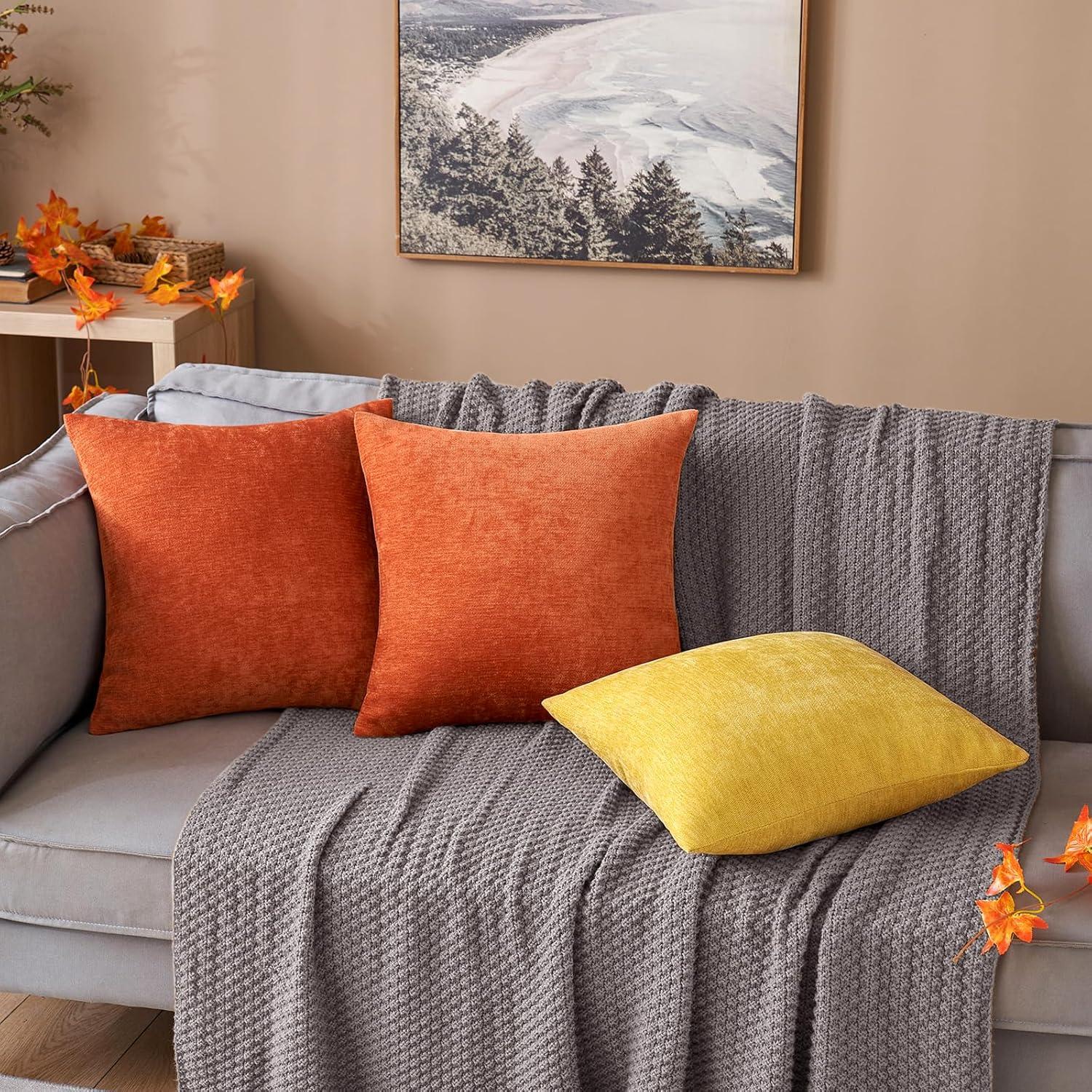 imageMIULEE Pack of 2 Orange Decorative Pillow Covers 16x16 Inch Soft Chenille Couch Throw Pillows Farmhouse Cushion Covers for Home Decor Sofa Bedroom Living RoomMustard Yellow