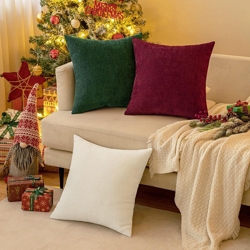 imageMIULEE Pack of 2 Orange Decorative Pillow Covers 16x16 Inch Soft Chenille Couch Throw Pillows Farmhouse Cushion Covers for Home Decor Sofa Bedroom Living RoomBurgundy