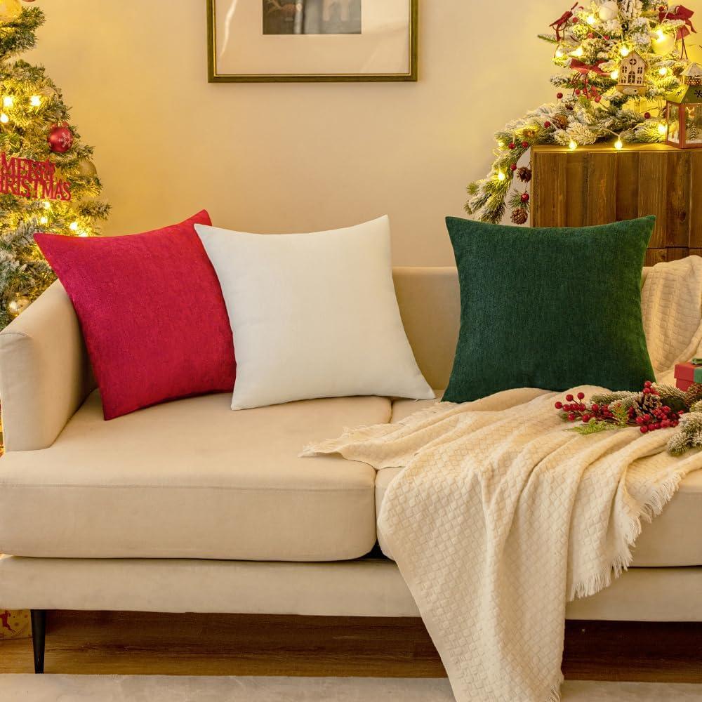 imageMIULEE Pack of 2 Orange Decorative Pillow Covers 16x16 Inch Soft Chenille Couch Throw Pillows Farmhouse Cushion Covers for Home Decor Sofa Bedroom Living RoomPure White