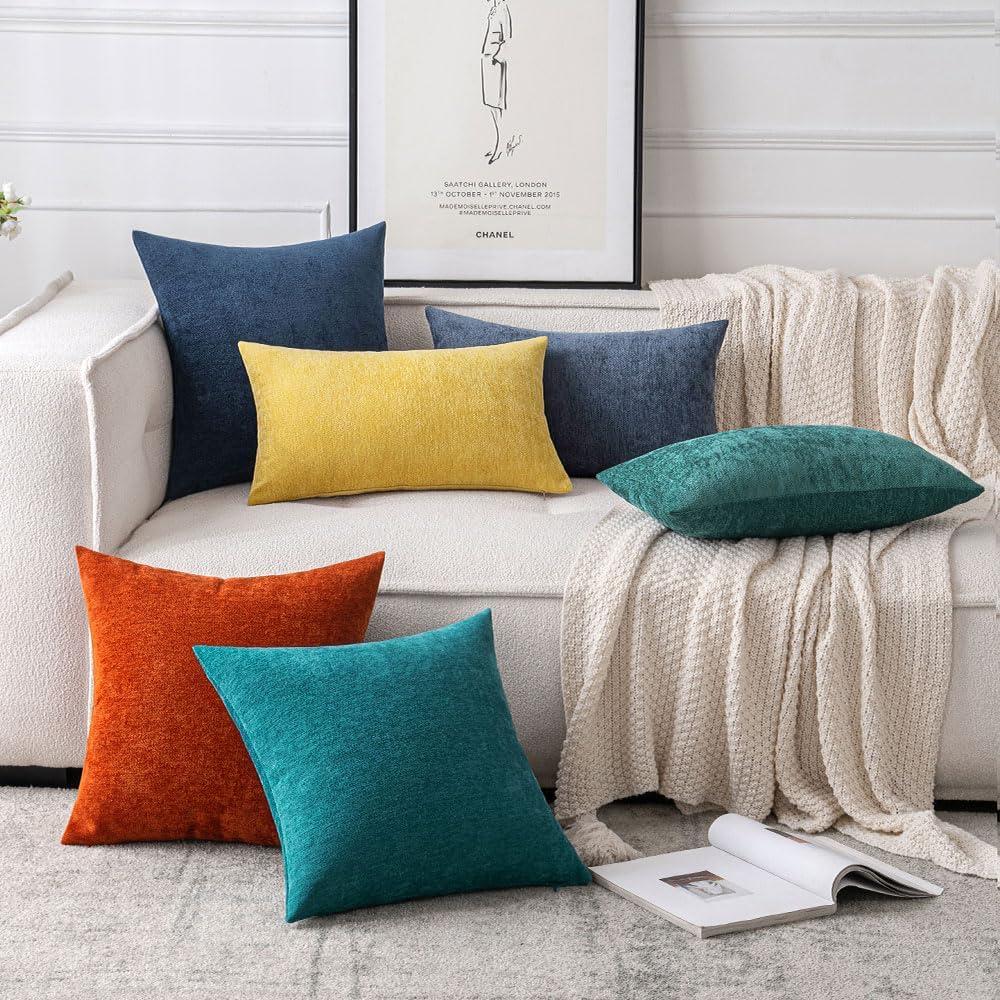 imageMIULEE Pack of 2 Orange Decorative Pillow Covers 16x16 Inch Soft Chenille Couch Throw Pillows Farmhouse Cushion Covers for Home Decor Sofa Bedroom Living RoomTeal Blue