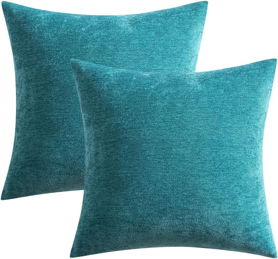 imageMIULEE Pack of 2 Orange Decorative Pillow Covers 16x16 Inch Soft Chenille Couch Throw Pillows Farmhouse Cushion Covers for Home Decor Sofa Bedroom Living RoomTeal Blue
