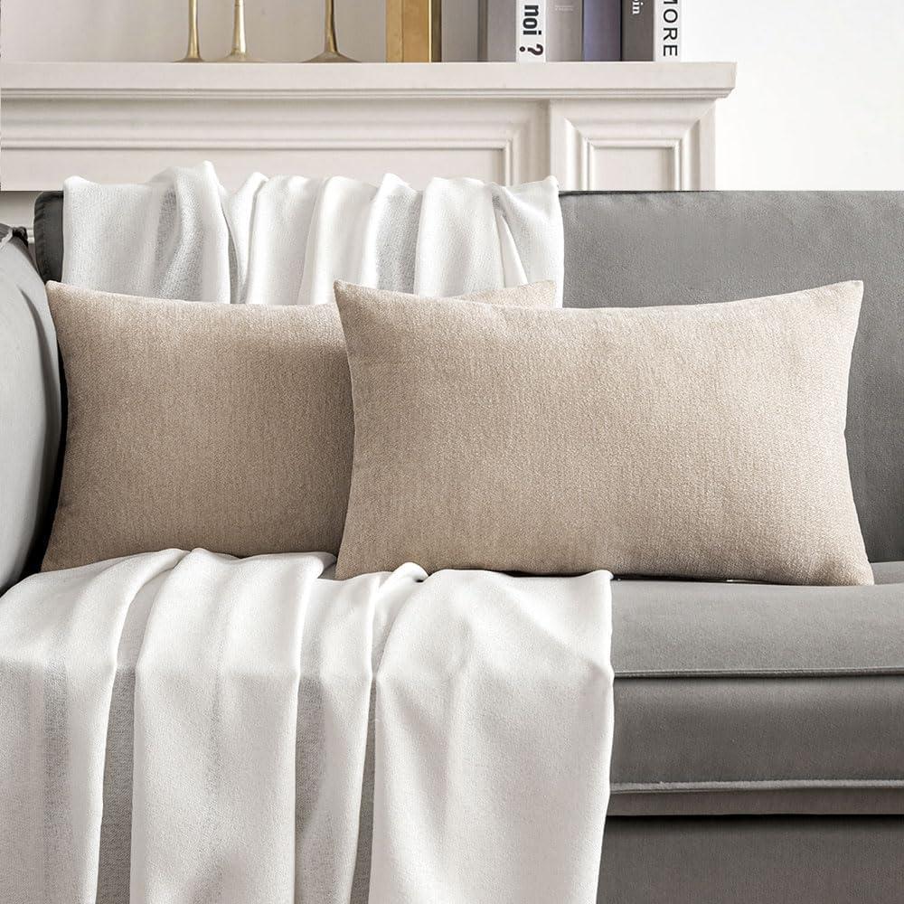 imageMIULEE Pack of 2 Orange Decorative Pillow Covers 16x16 Inch Soft Chenille Couch Throw Pillows Farmhouse Cushion Covers for Home Decor Sofa Bedroom Living RoomBeige