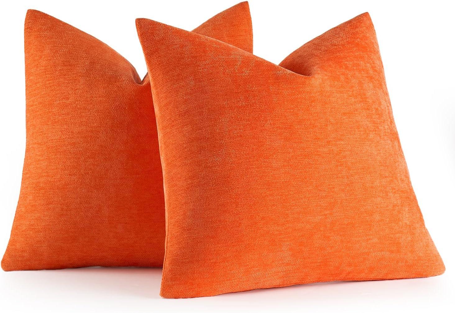 imageMIULEE Pack of 2 Orange Decorative Pillow Covers 16x16 Inch Soft Chenille Couch Throw Pillows Farmhouse Cushion Covers for Home Decor Sofa Bedroom Living RoomBright Orange