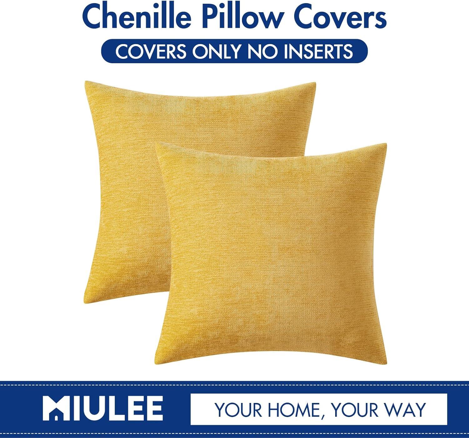 imageMIULEE Pack of 2 Orange Decorative Pillow Covers 16x16 Inch Soft Chenille Couch Throw Pillows Farmhouse Cushion Covers for Home Decor Sofa Bedroom Living RoomMustard Yellow