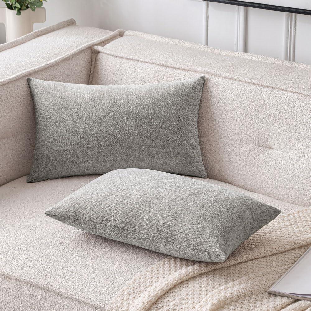 imageMIULEE Pack of 2 Orange Decorative Pillow Covers 16x16 Inch Soft Chenille Couch Throw Pillows Farmhouse Cushion Covers for Home Decor Sofa Bedroom Living RoomLight Grey