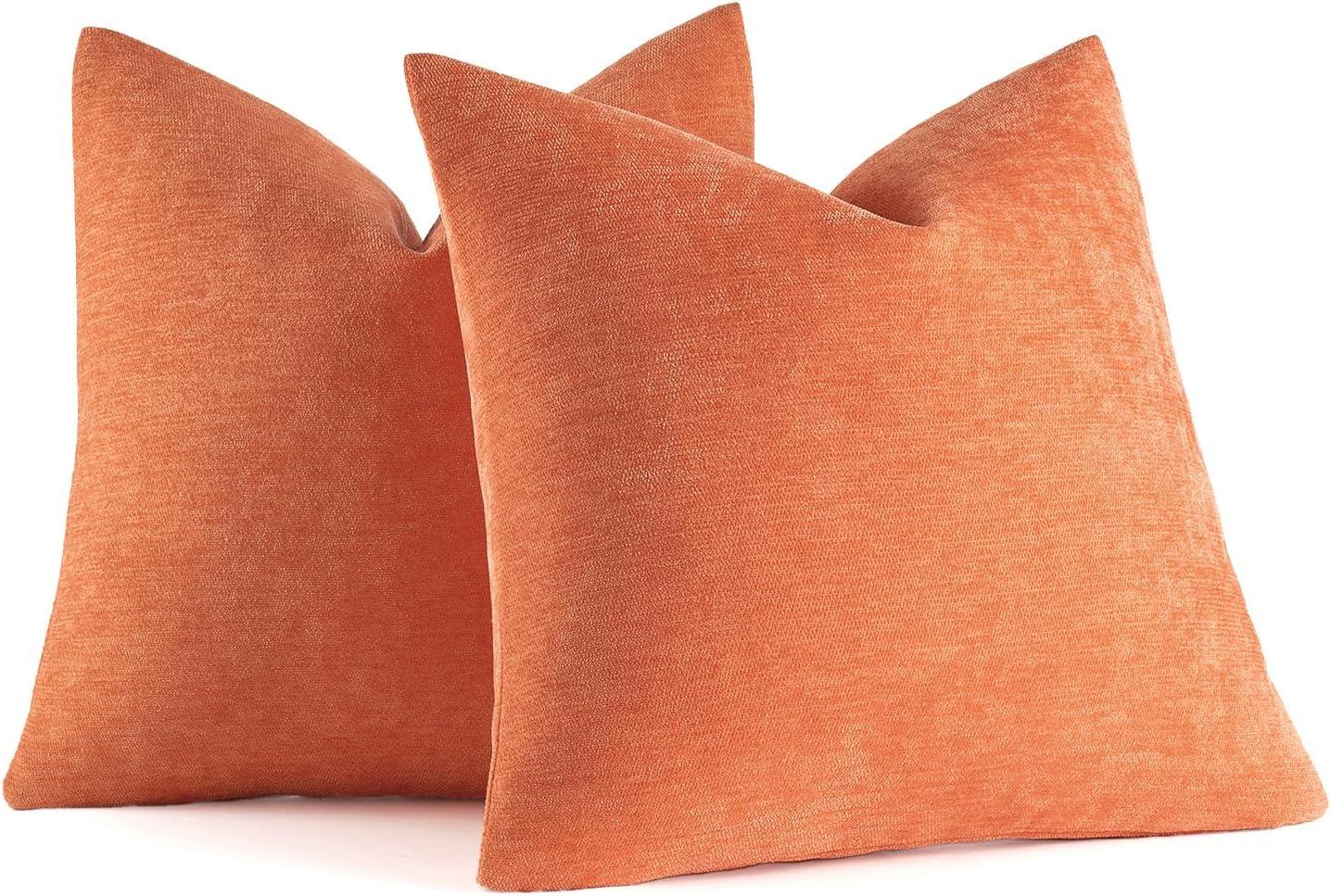 imageMIULEE Pack of 2 Orange Decorative Pillow Covers 16x16 Inch Soft Chenille Couch Throw Pillows Farmhouse Cushion Covers for Home Decor Sofa Bedroom Living RoomCoral Red