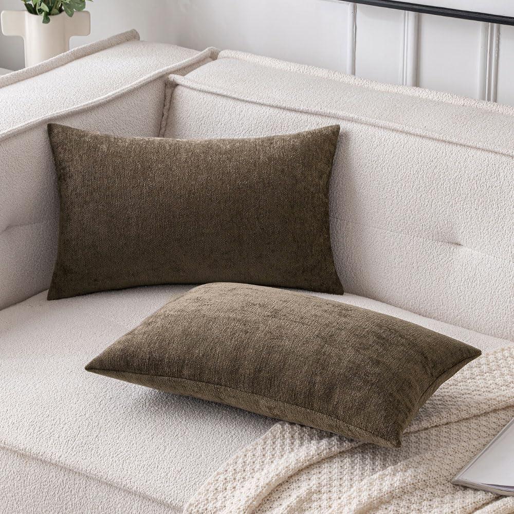 imageMIULEE Pack of 2 Orange Decorative Pillow Covers 16x16 Inch Soft Chenille Couch Throw Pillows Farmhouse Cushion Covers for Home Decor Sofa Bedroom Living RoomBrown