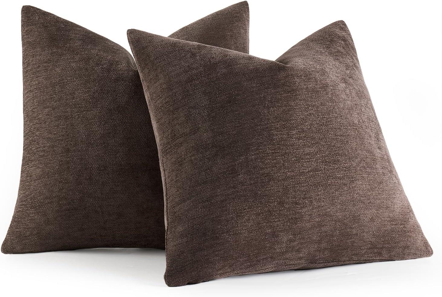 imageMIULEE Pack of 2 Orange Decorative Pillow Covers 16x16 Inch Soft Chenille Couch Throw Pillows Farmhouse Cushion Covers for Home Decor Sofa Bedroom Living RoomDark Brown