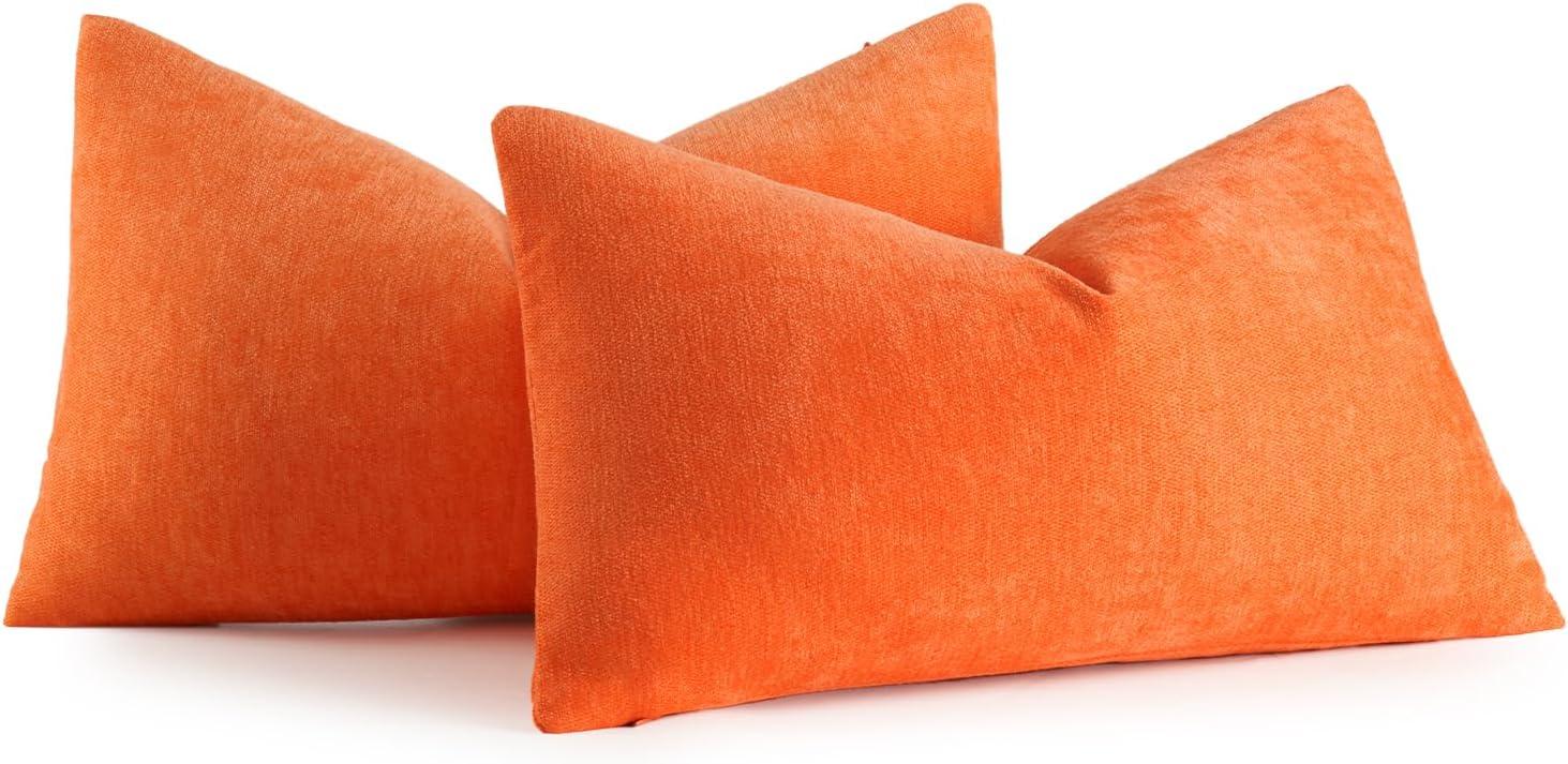 imageMIULEE Pack of 2 Orange Decorative Pillow Covers 16x16 Inch Soft Chenille Couch Throw Pillows Farmhouse Cushion Covers for Home Decor Sofa Bedroom Living RoomBright Orange