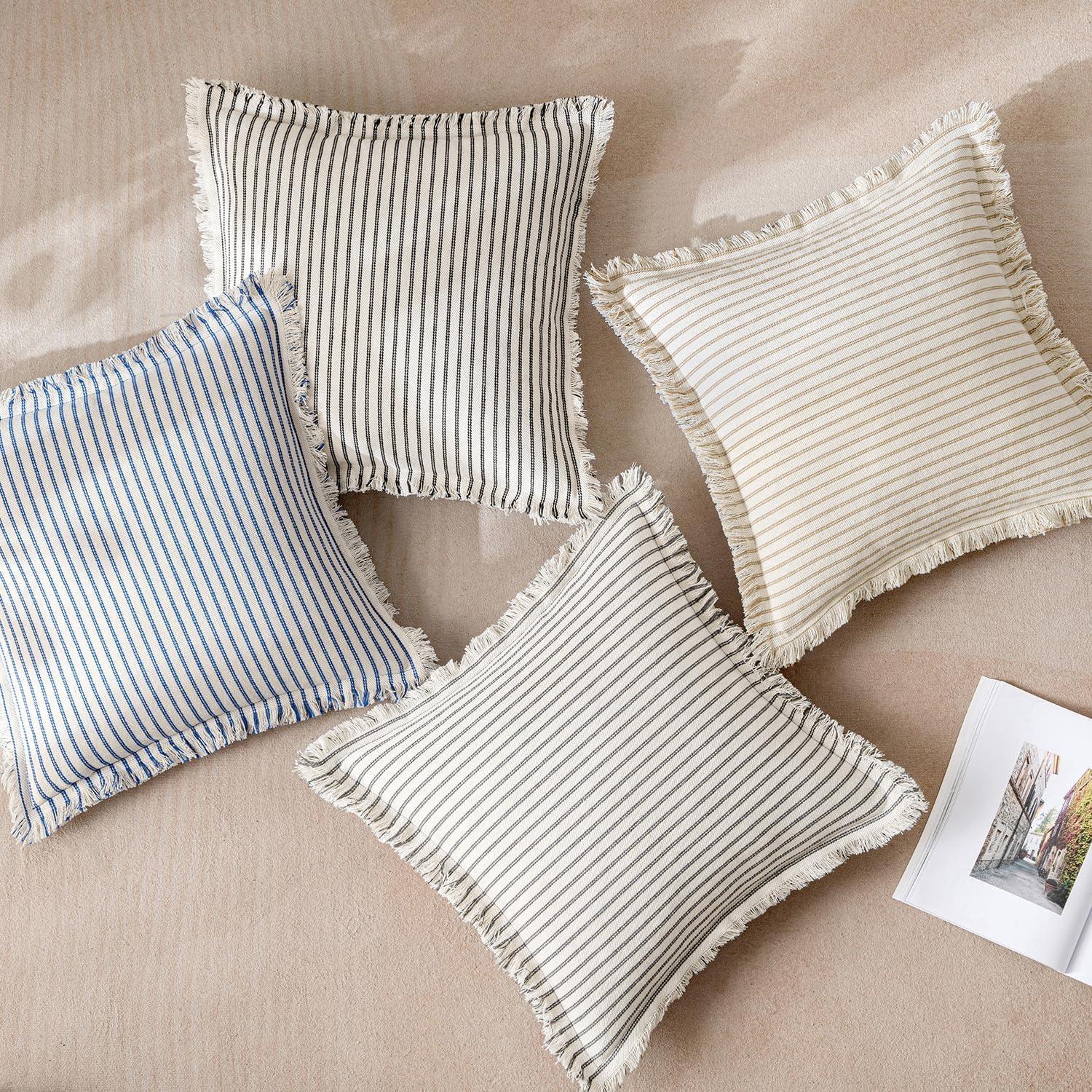 imageMIULEE Pack of 2 Rust Pillow Covers 26x26 Inch Striped Farmhouse Couch Throw Pillow Covers with Fringe Chic Linen Decorative Cushion Eruo Sham for Sofa Living Room Bed Outdoor Home DecorGray