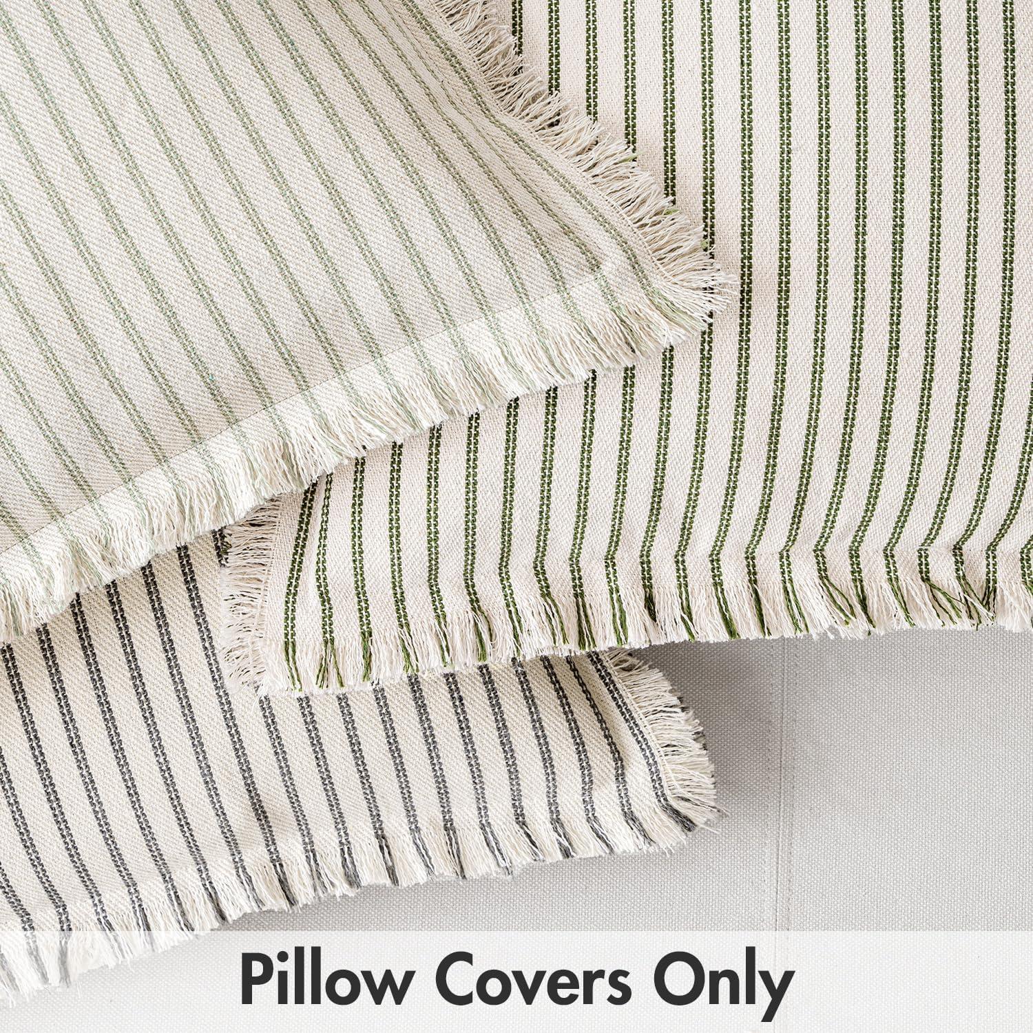 imageMIULEE Pack of 2 Rust Pillow Covers 26x26 Inch Striped Farmhouse Couch Throw Pillow Covers with Fringe Chic Linen Decorative Cushion Eruo Sham for Sofa Living Room Bed Outdoor Home DecorSage Green