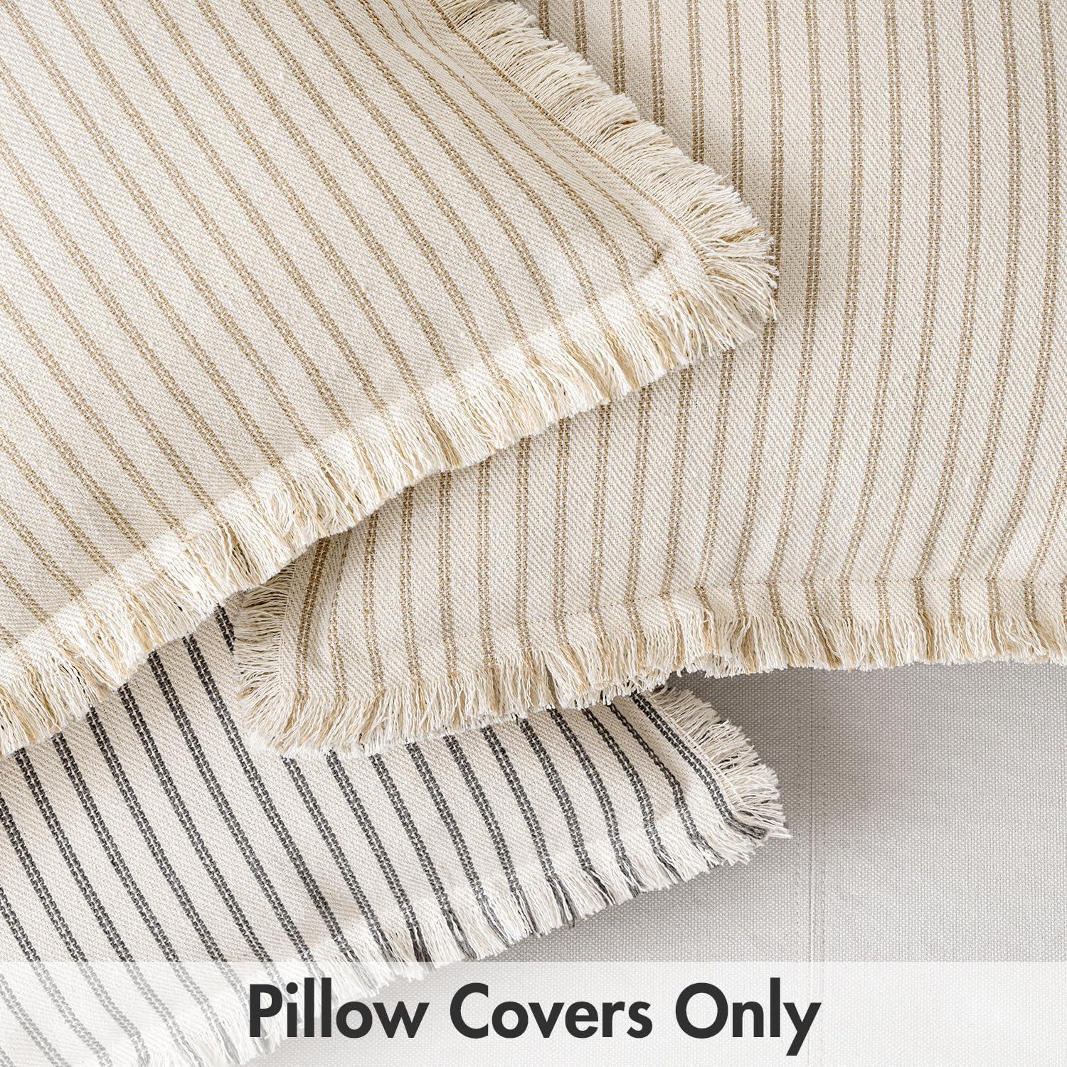 imageMIULEE Pack of 2 Rust Pillow Covers 26x26 Inch Striped Farmhouse Couch Throw Pillow Covers with Fringe Chic Linen Decorative Cushion Eruo Sham for Sofa Living Room Bed Outdoor Home DecorGray