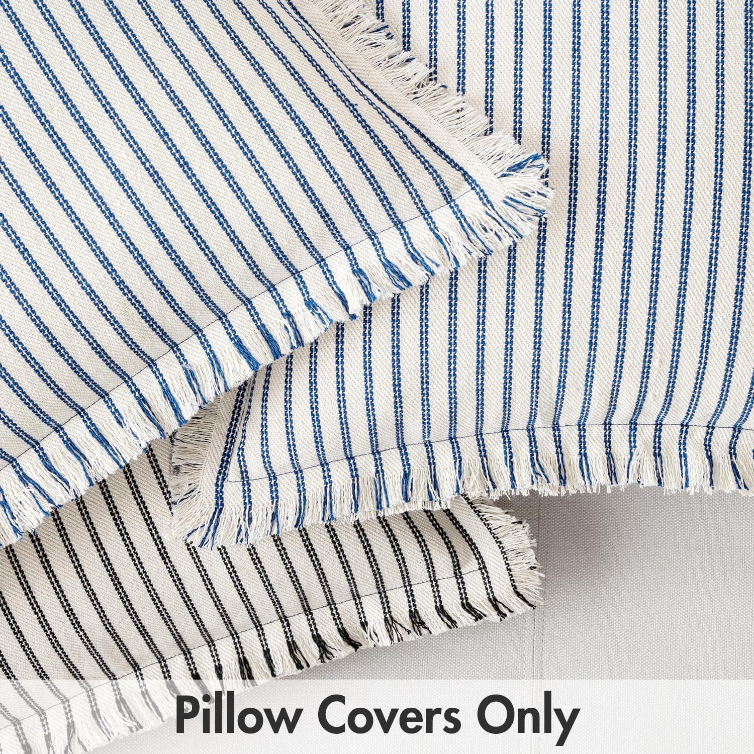 imageMIULEE Pack of 2 Rust Pillow Covers 26x26 Inch Striped Farmhouse Couch Throw Pillow Covers with Fringe Chic Linen Decorative Cushion Eruo Sham for Sofa Living Room Bed Outdoor Home DecorBlack