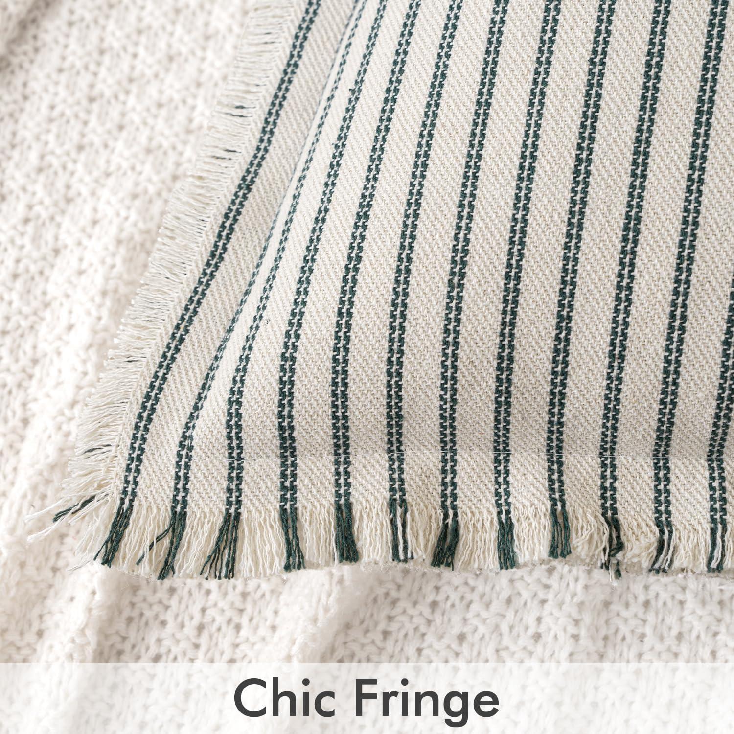 imageMIULEE Pack of 2 Rust Pillow Covers 26x26 Inch Striped Farmhouse Couch Throw Pillow Covers with Fringe Chic Linen Decorative Cushion Eruo Sham for Sofa Living Room Bed Outdoor Home DecorDark Green