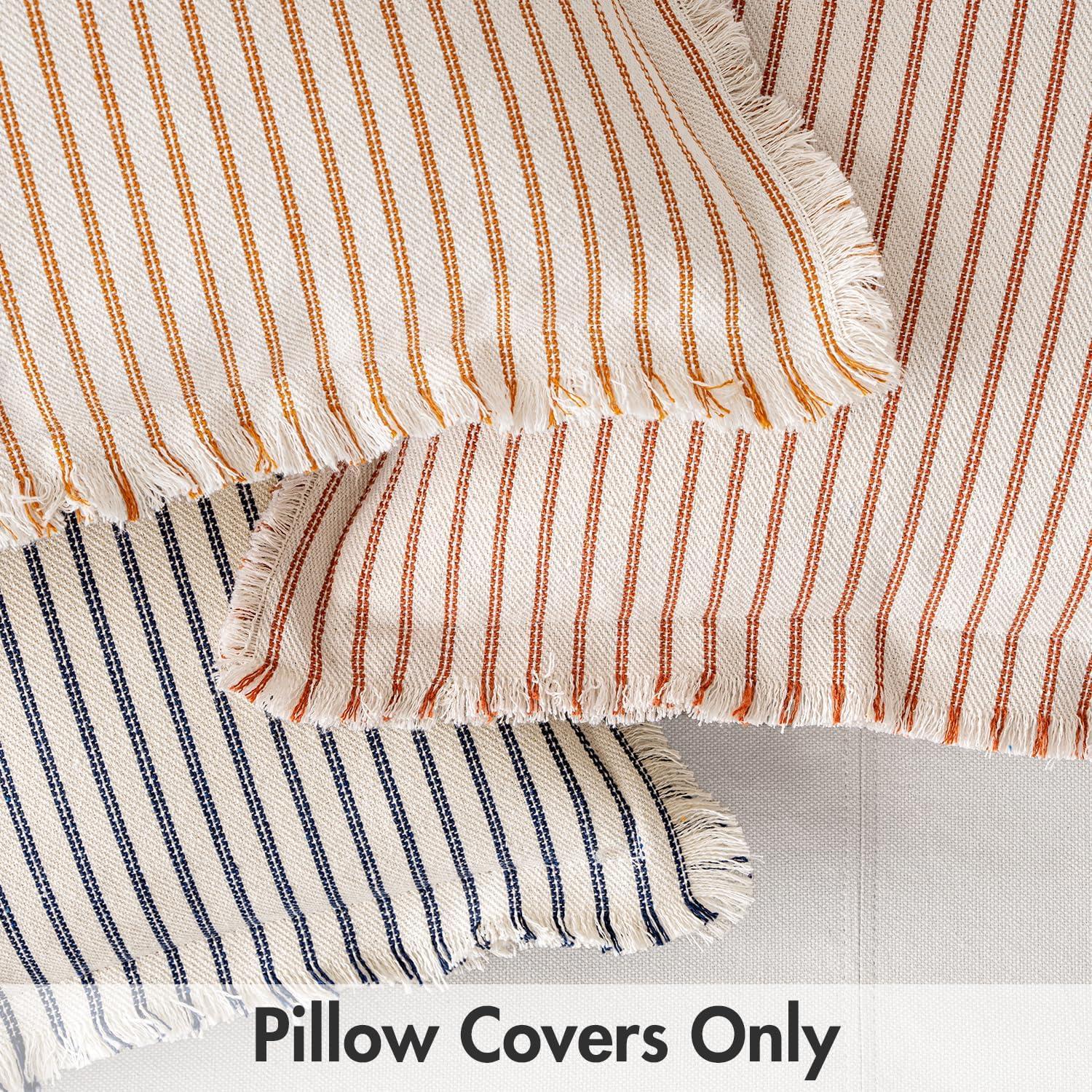 imageMIULEE Pack of 2 Rust Pillow Covers 26x26 Inch Striped Farmhouse Couch Throw Pillow Covers with Fringe Chic Linen Decorative Cushion Eruo Sham for Sofa Living Room Bed Outdoor Home DecorRust