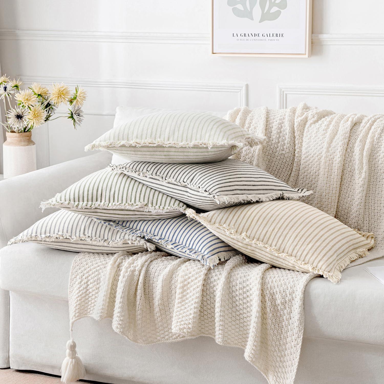 imageMIULEE Pack of 2 Rust Pillow Covers 26x26 Inch Striped Farmhouse Couch Throw Pillow Covers with Fringe Chic Linen Decorative Cushion Eruo Sham for Sofa Living Room Bed Outdoor Home DecorGray