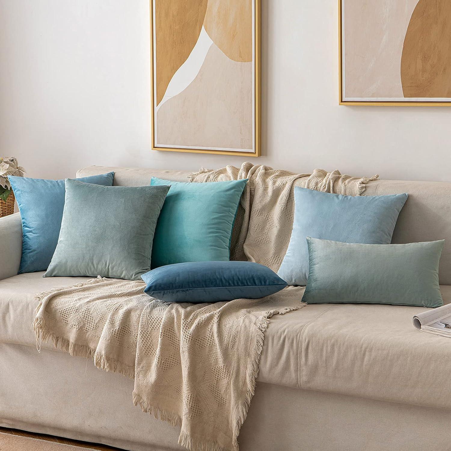imageMIULEE Pack of 2 Velvet Soft Solid Decorative Square Throw Pillow Covers Christmas Cushion Case for Couch Sofa Bedroom Car 18x18 Inch 45x45 cm GreenAqua Haze